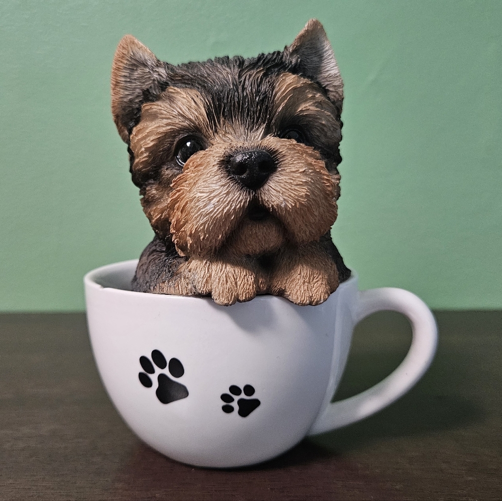 Hi-Line Gift Teacup Yorkshire‎ Terrier Puppy In A Mug Statue